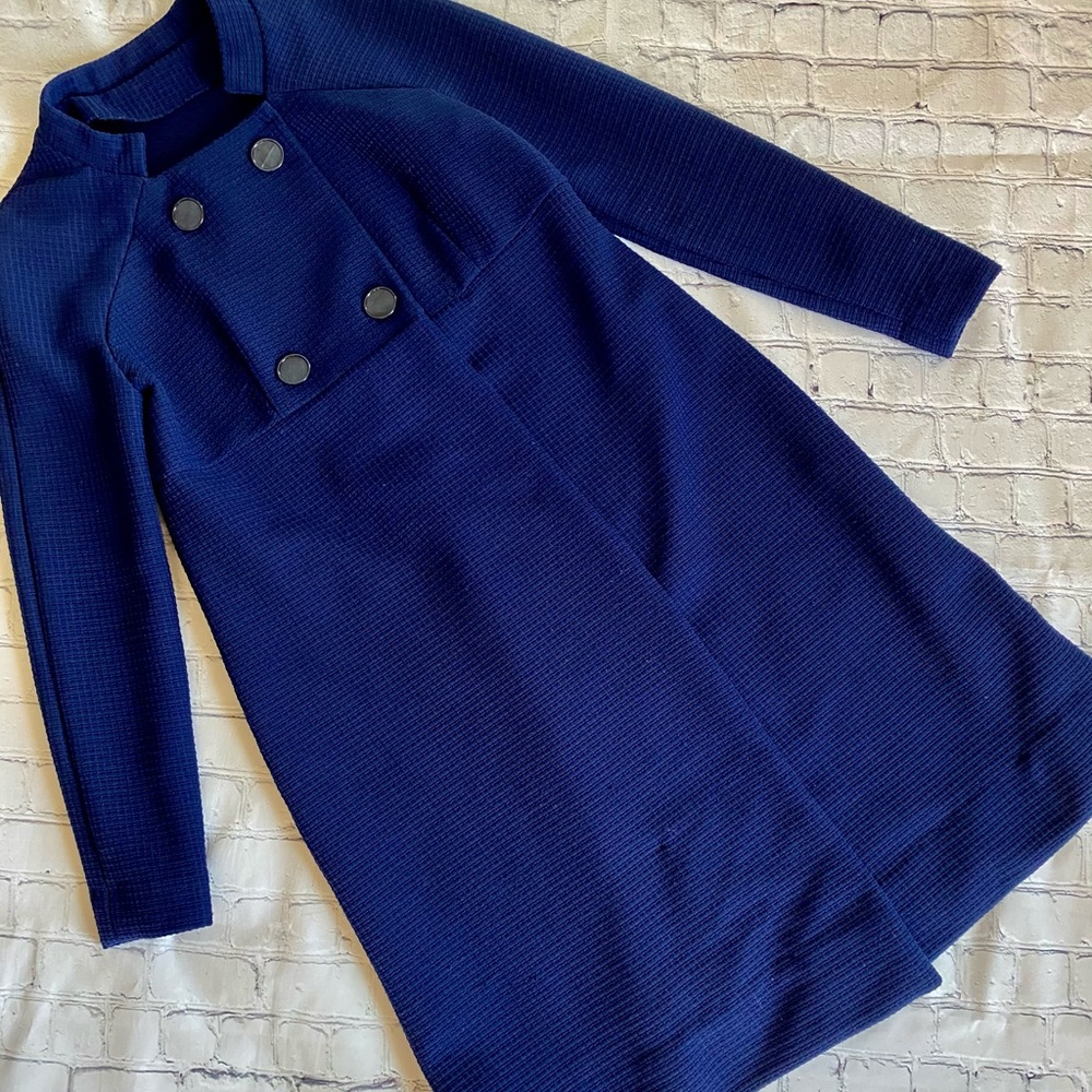 Handmade Vintage Navy Blue Dress with Buttons